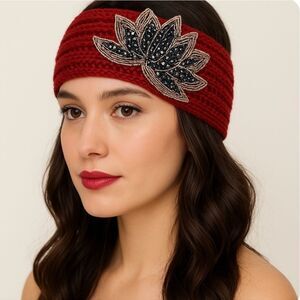 SALE Red Rhinestone Bling Knit Head Wrap Ski HeadBand
